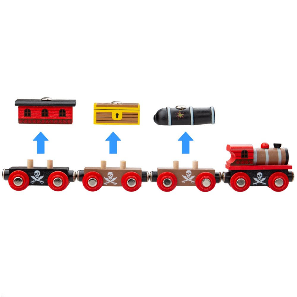 Wooden Pirate Train Engine & Carriages