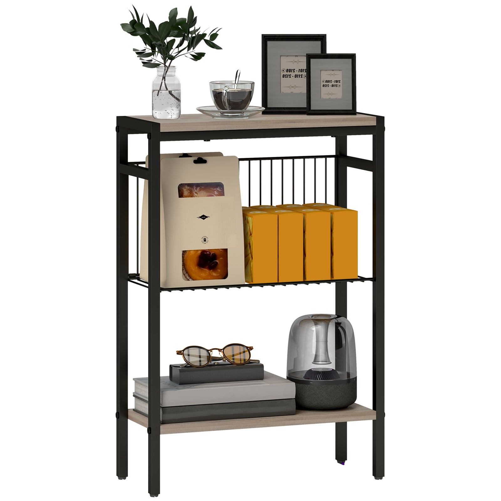 Side Table W/ Storage, Small Table For Living Room, Bedroom | Gray