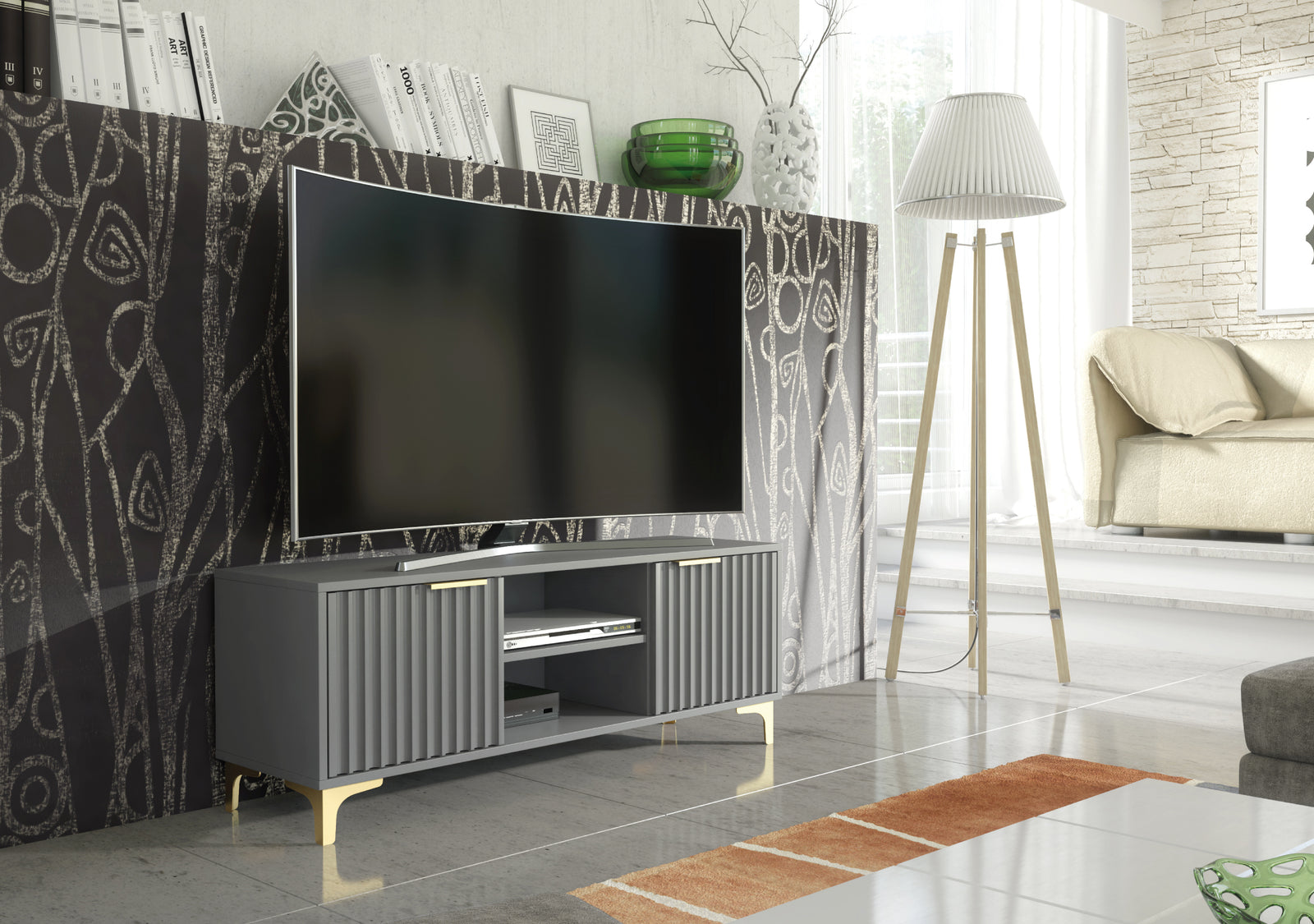 Tide Crest Tv Unit 120cm - Fluted Design | Dark Grey