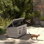 Pawhut Wooden Cat House Outdoor With Openable Top, Asphalt Roof, Window Grey