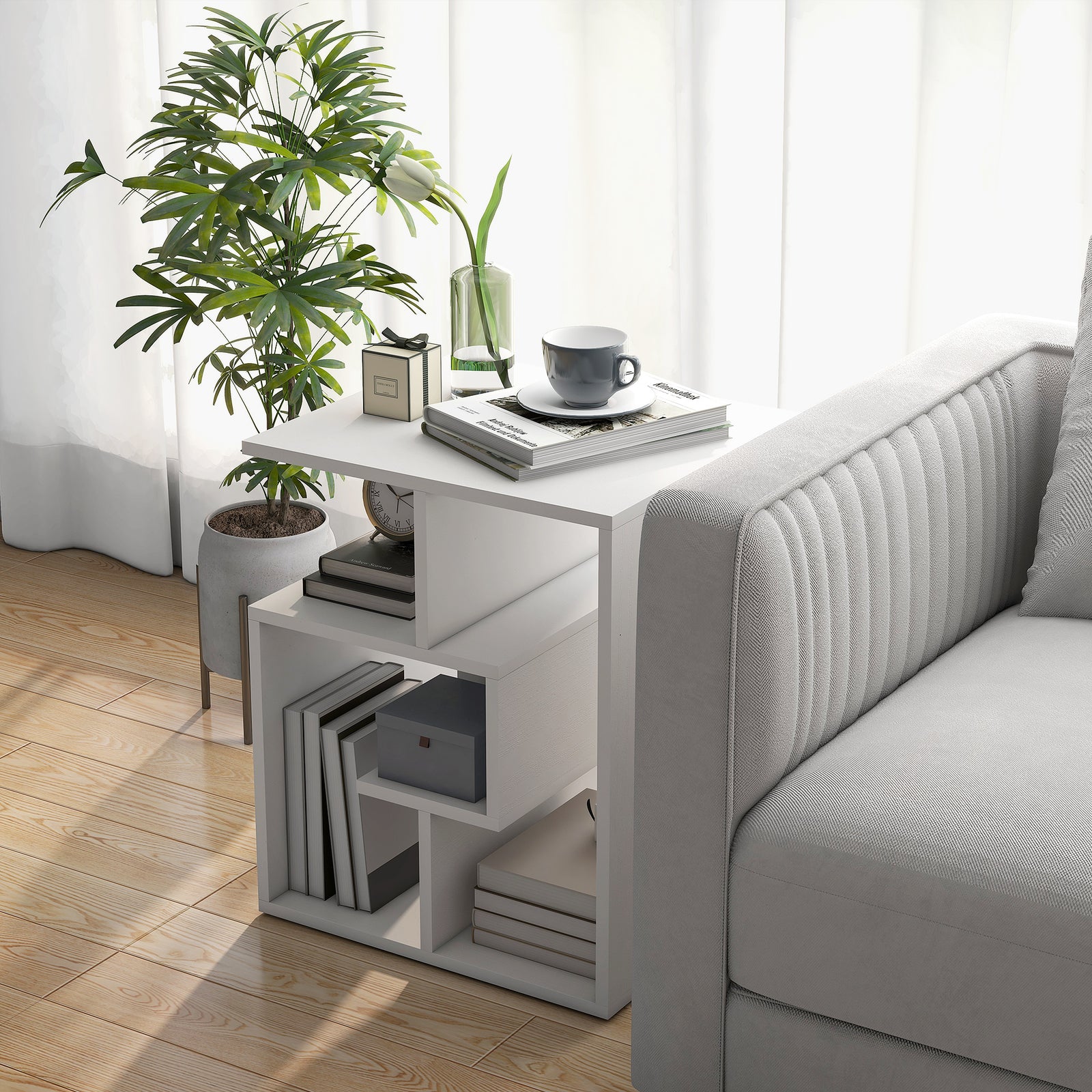 3-tier Side End Table Open Shelves Storage Coffee Book | White