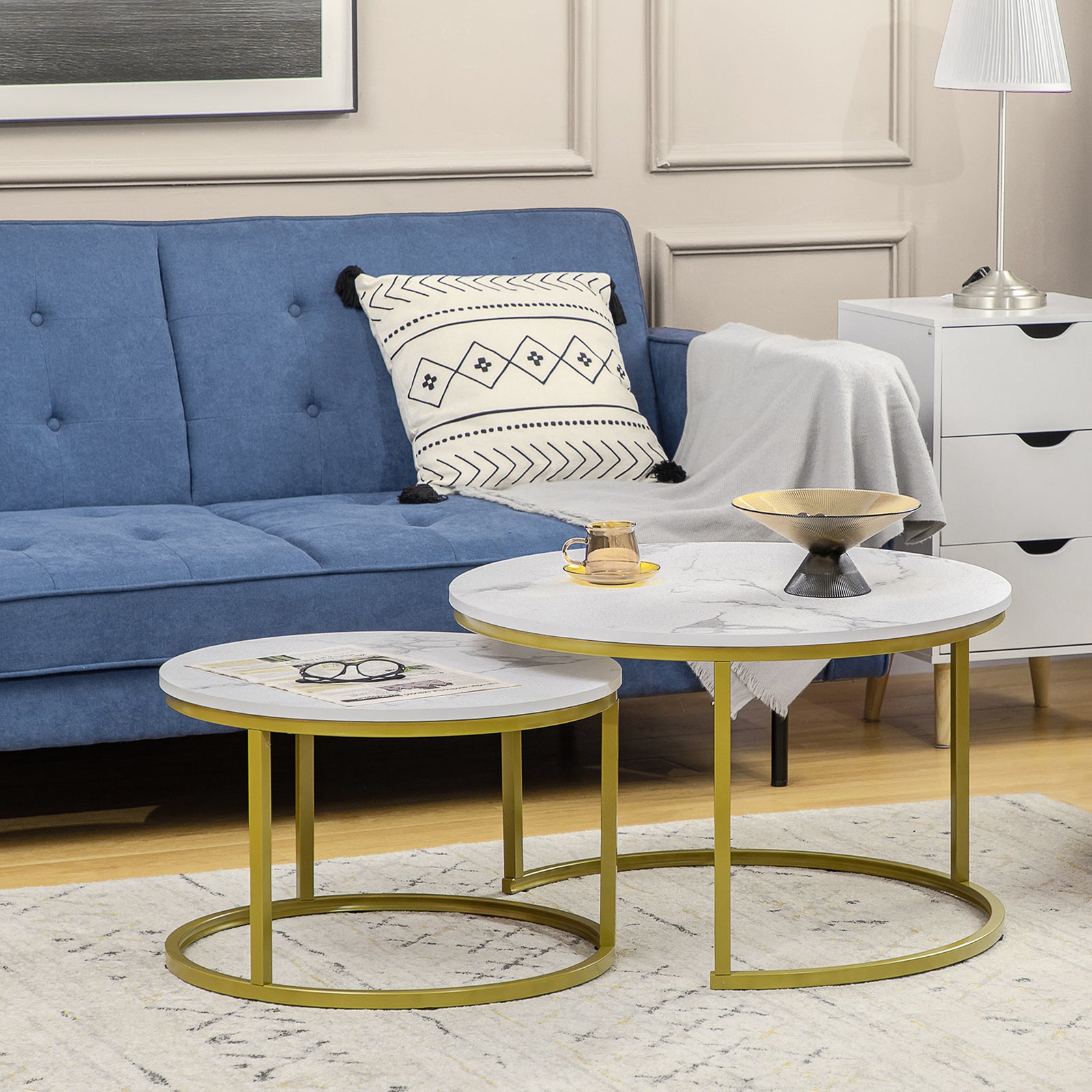 Round Nest Of Tables, Set Of 2, Stacking Coffee