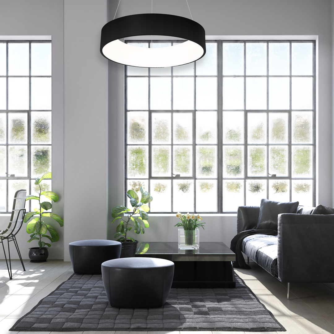 Ohio Stunning Led Pendant Lamp 24w(122w)  45cm Diameter Height Adjustable | Black