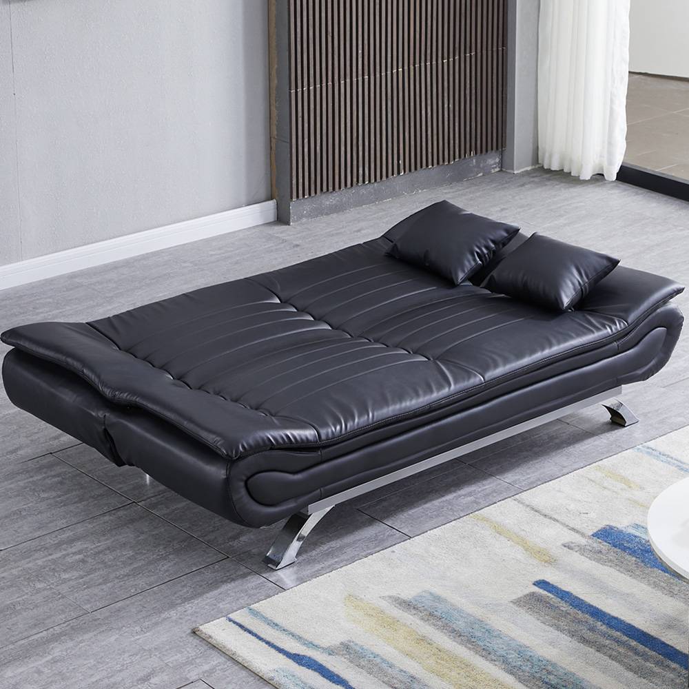 Pu Leather 2-seat Convertible Sofa Bed With Pillows
