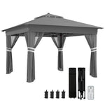 3x3(m) Pop Up Gazebo W/ Solar-powered Led Lights Curtain | Gray