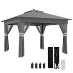 3x3(m) Pop Up Gazebo W/ Solar-powered Led Lights Curtain