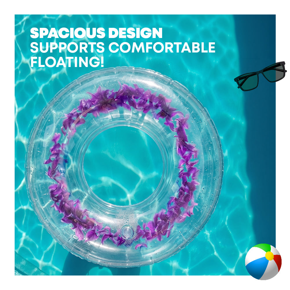 Transparent Inflatable Swim Ring With Faux Feathers | One Size | Purple
