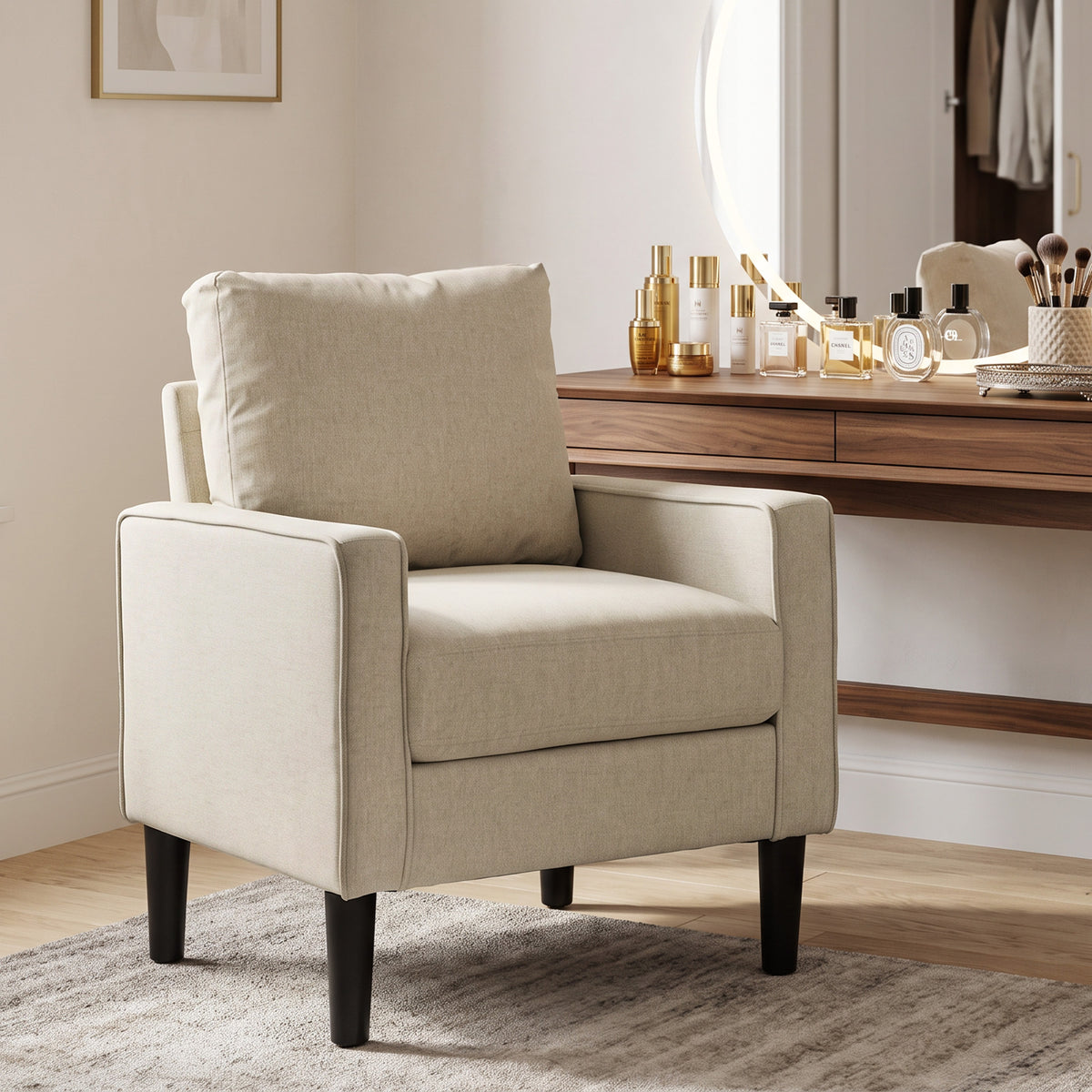 Removable Pillow Linen Accent Chair | Cream