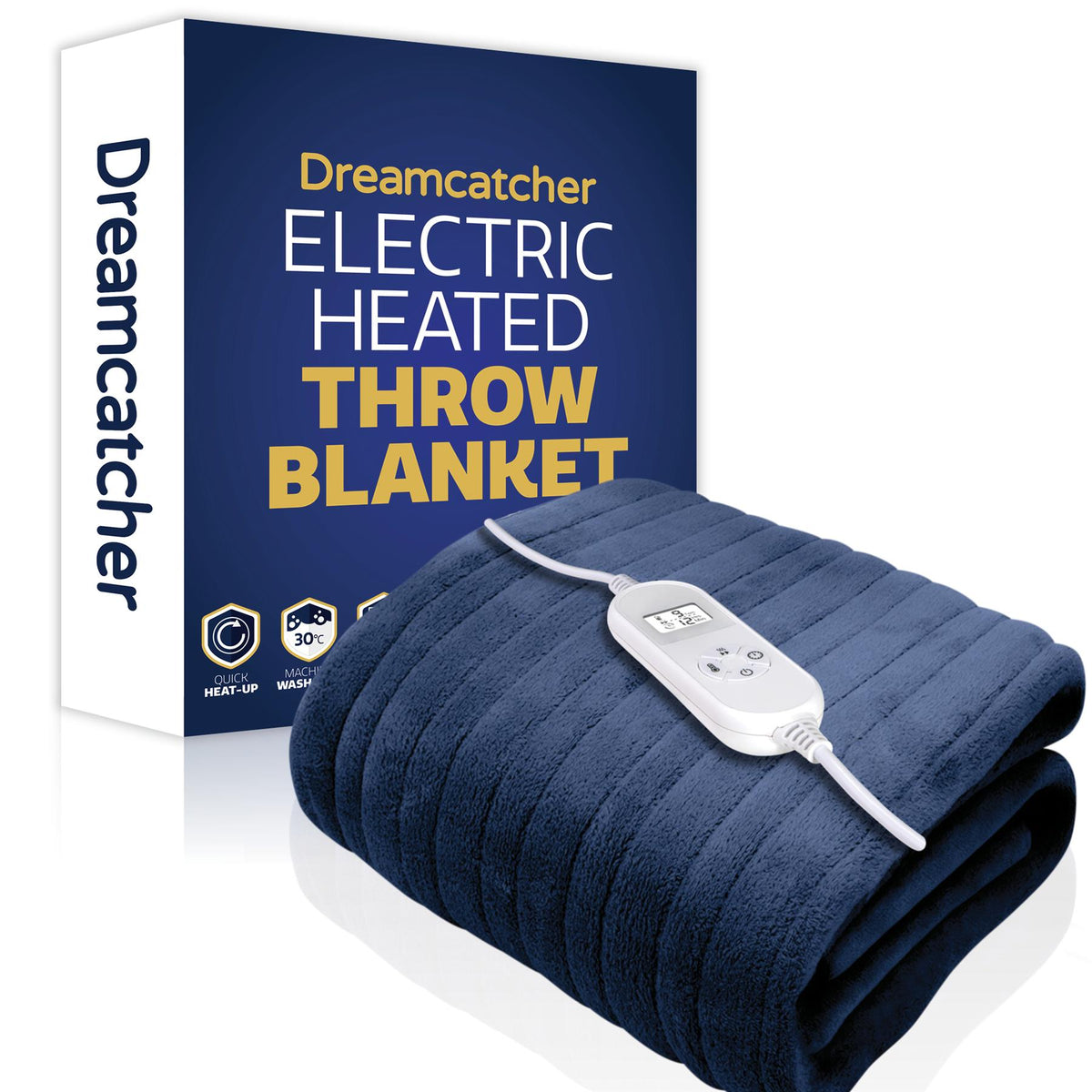 Deluxe  Xl Electric Throw Heated Double Over Blanket Soft Fleece 9 Heat & 12hr Timer Settings | XL | Blue