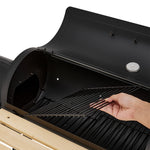 Outdoor Charcoal Bbq Smoker Grill With Side Fire Box, Built-in Thermometer, Wooden Prep Shelves, Storage Rack And Wheels
