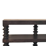 Spindle Shelf Console In Carbon Ash, 2 Open Shelf, Black Brown