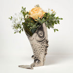 HOMESCAPES Silver Fish Vase For Flowers