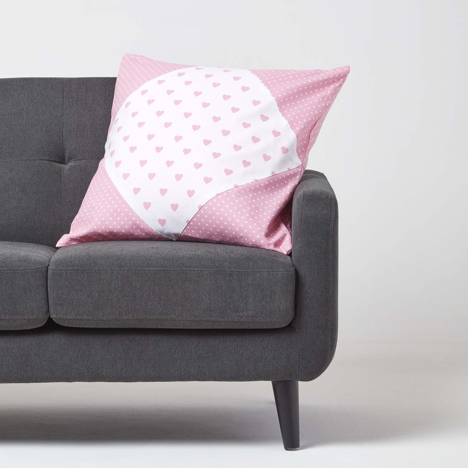 Cotton Cushion Cover With Hearts And Polka Dots Pattern | 60cm x 60cm | Pink
