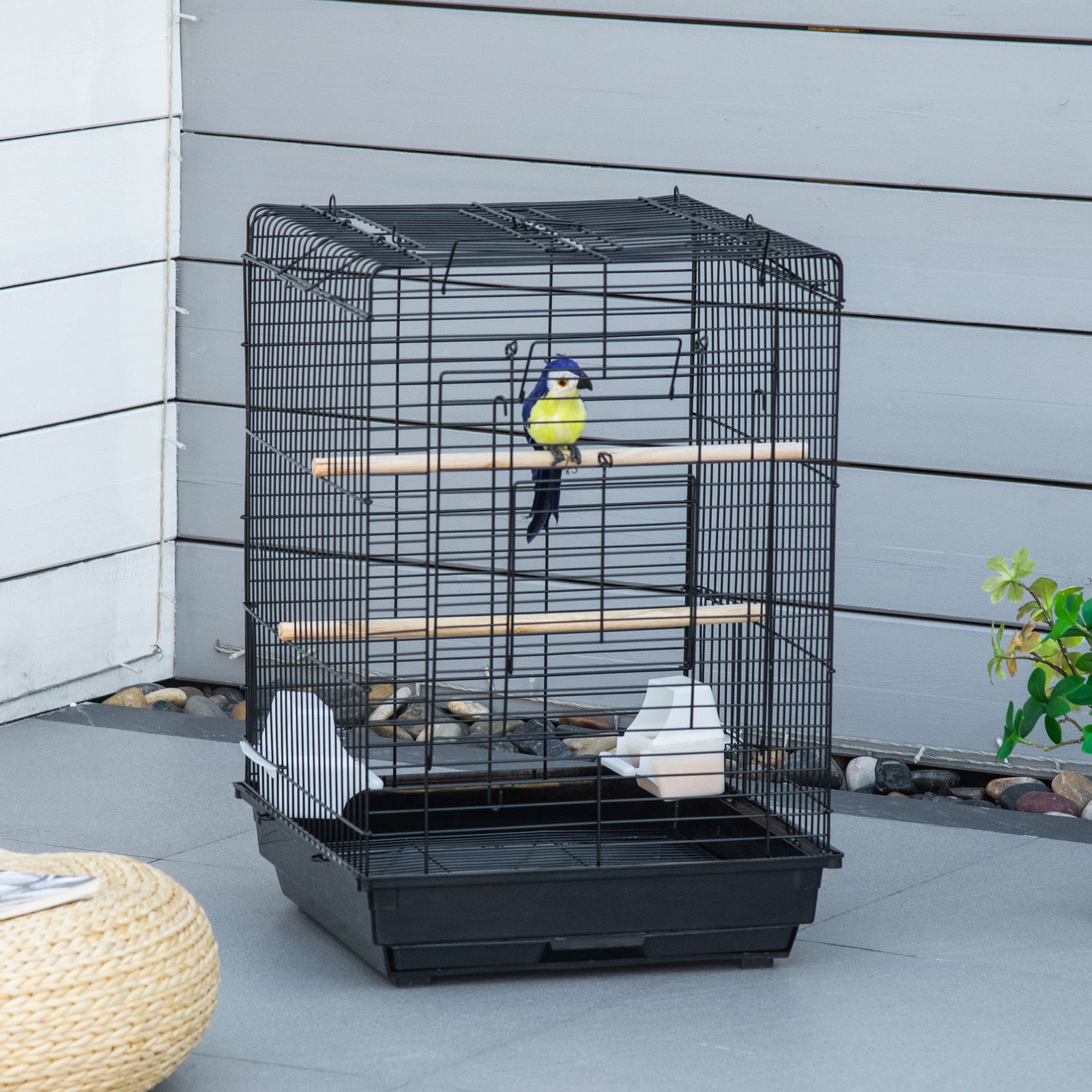 59cm Bird Cage With Openable Top, Stand, Tray, Handles, Feeding Bowls
