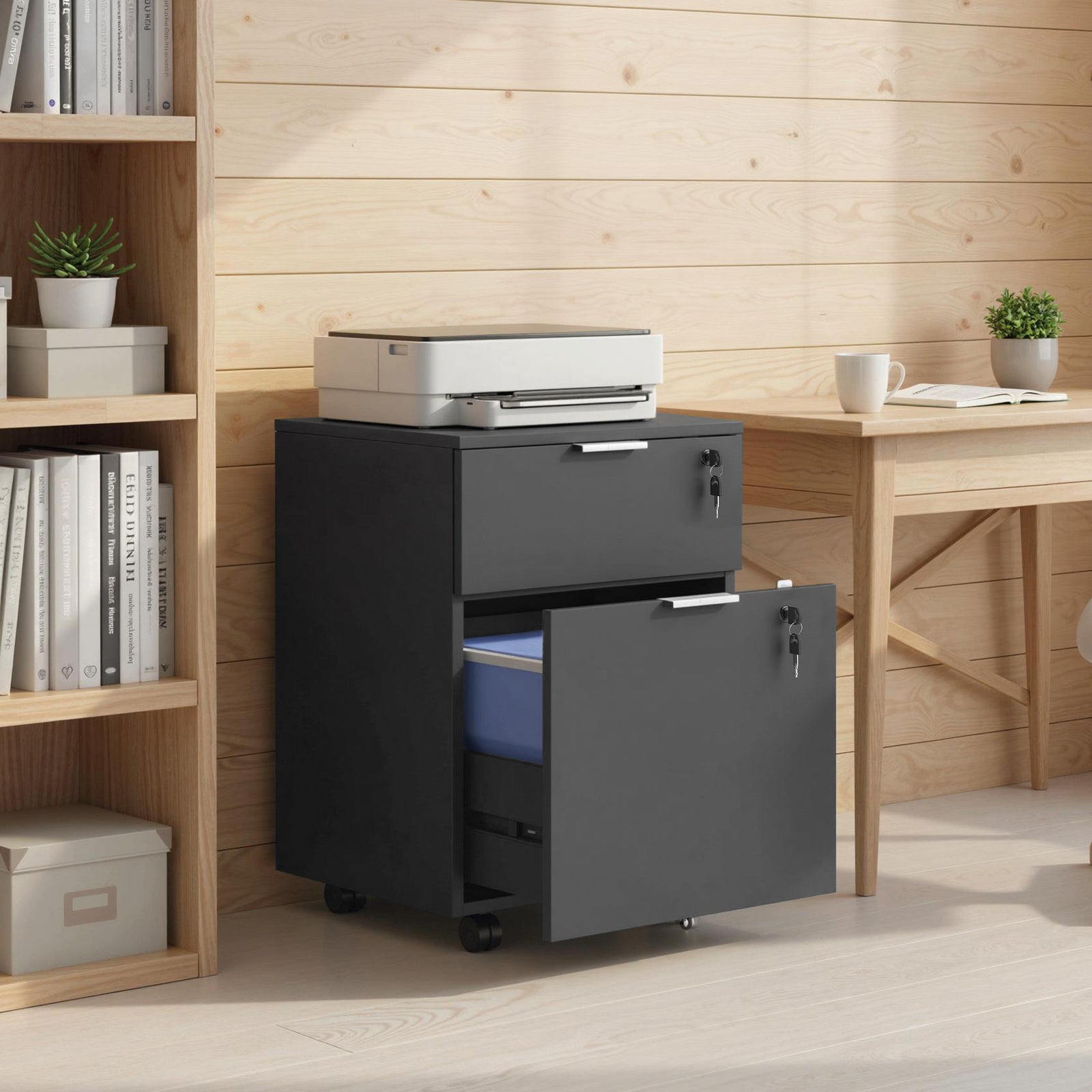2 Drawer Filing Cabinet With Adjustable Hanging Bars For A4 And Letter | Black