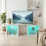 HOMCOM 160cm Tv Unit W/ Led Lights For 70" Tv Modern Tv Stand Cabinet Marble White