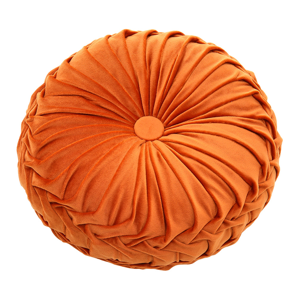 Round Pumpkin Velvet Cushion Soft Pleated Accent Pillow | Small | Orange