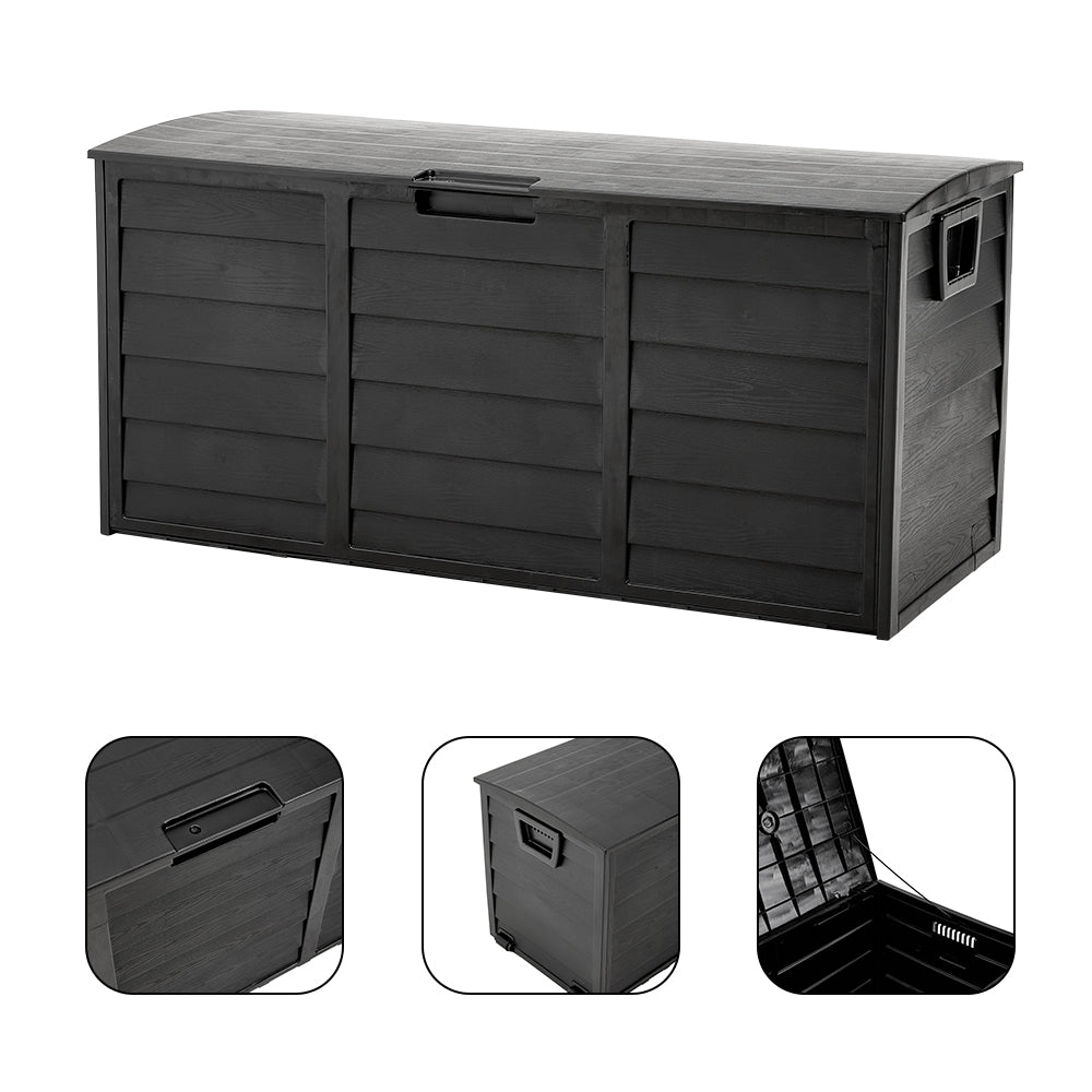 290l Weatherproof Garden Storage Box Outdoor Cabinet With Wheels | Black