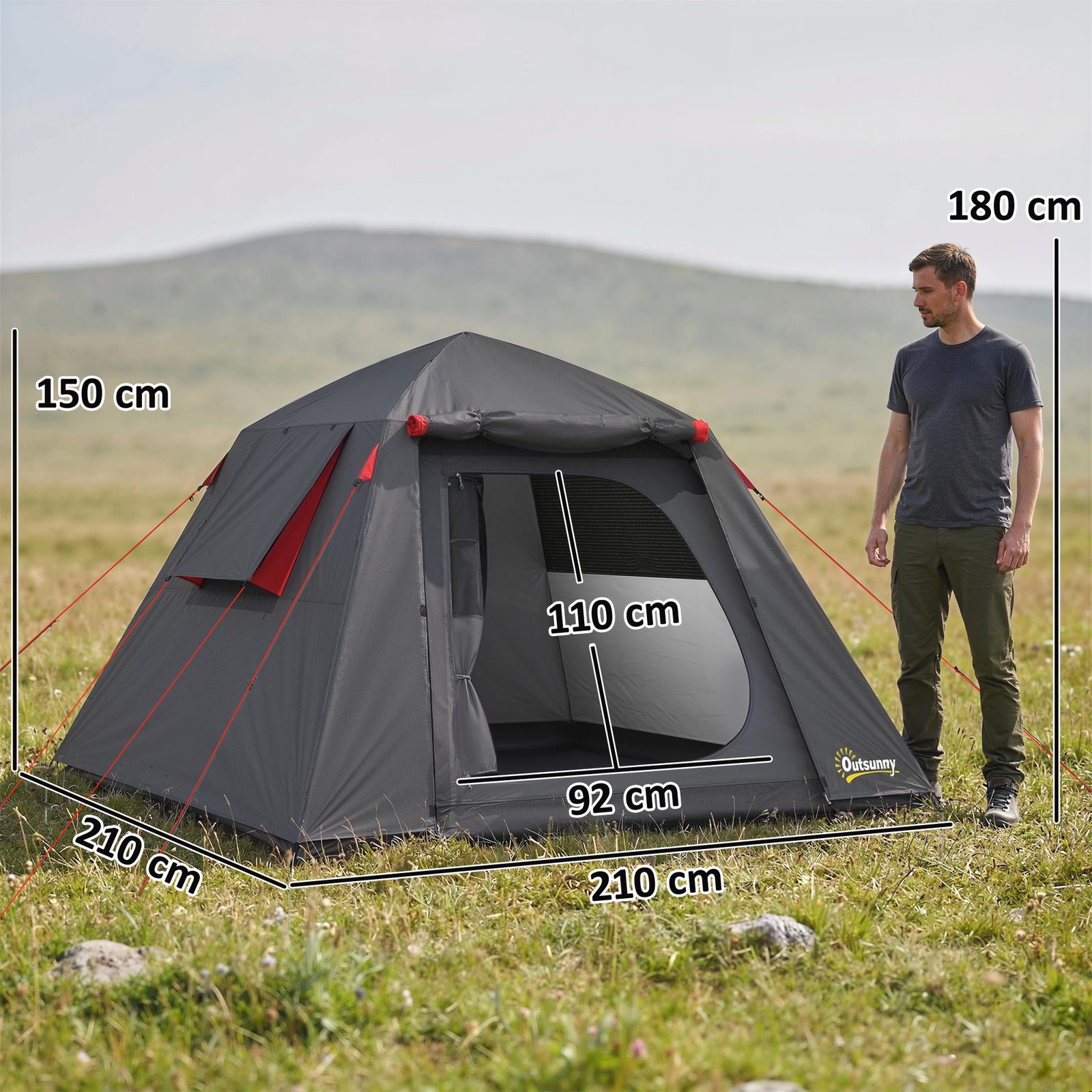 2 Man Camping Tent 3000mm Waterproof | Dark Grey