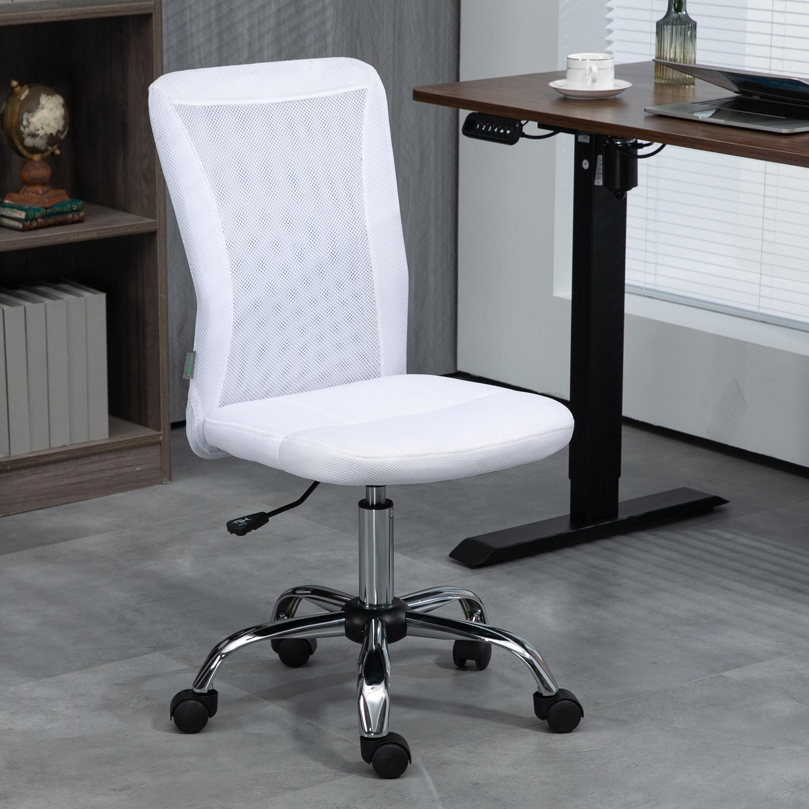 Armless Mesh Office Chair 5 Wheels | White