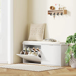 Shoe Storage Bench With Cushion And Flip-drawer | Large | White
