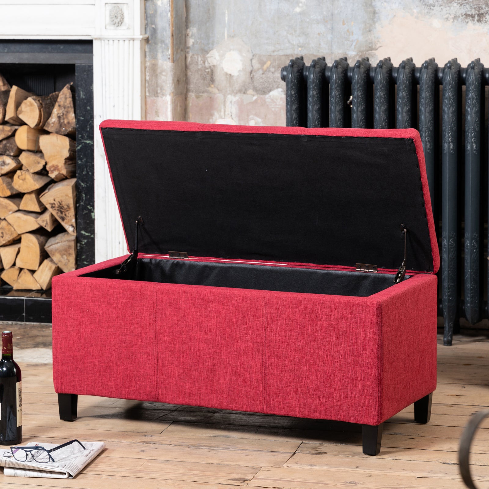 Henbury Fabric Storage Ottoman | Red