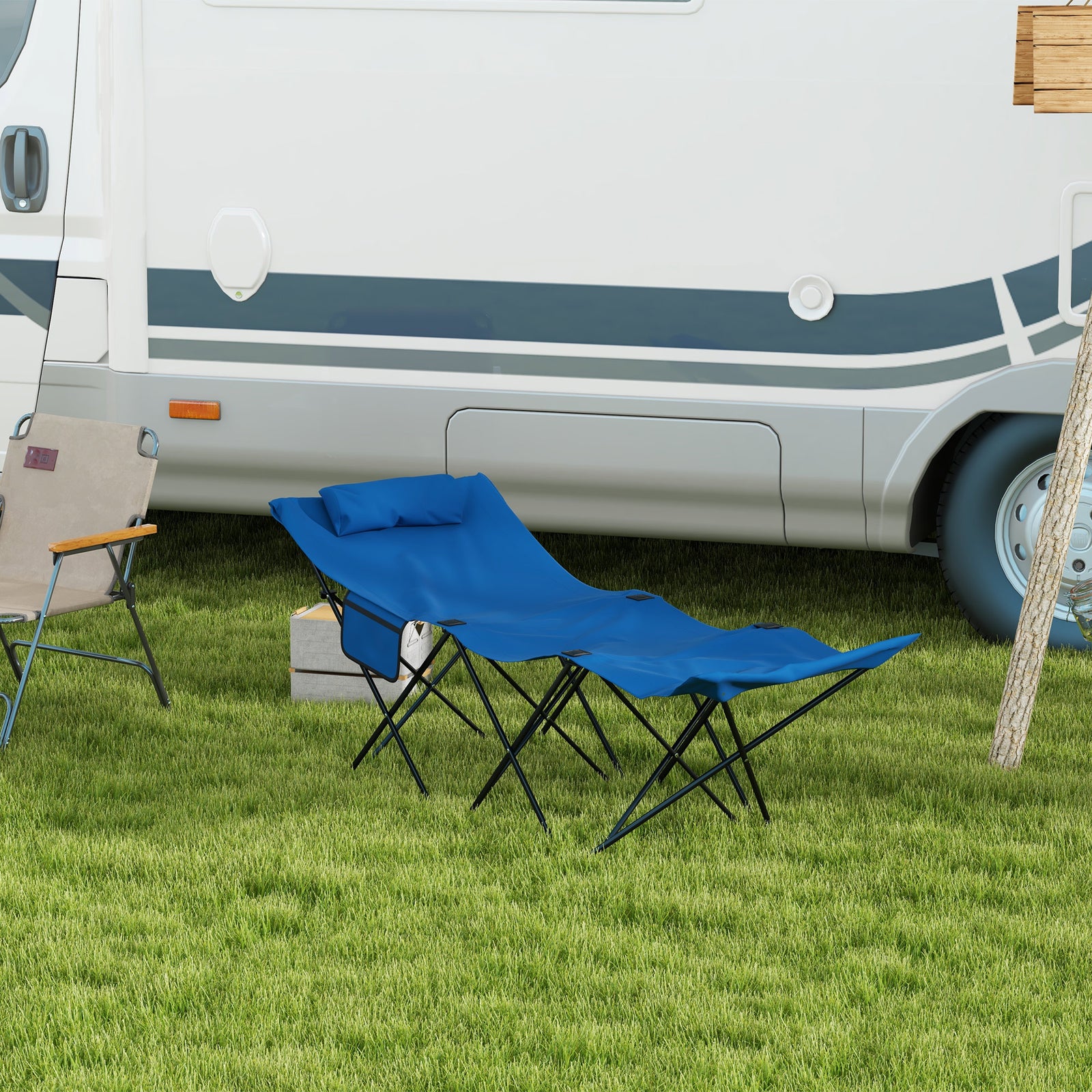 Foldable Sun Lounger W/ Side Pocket & Headrest