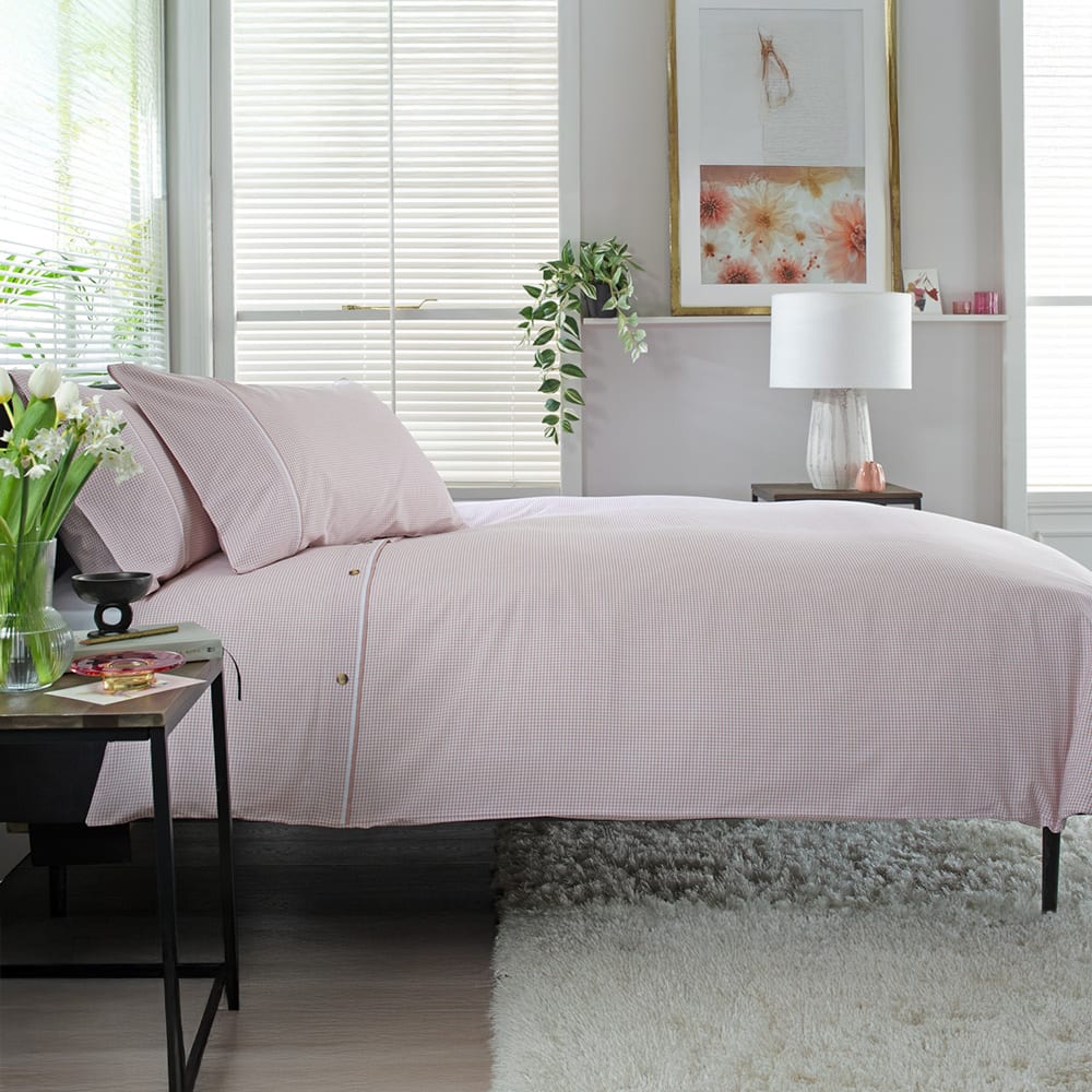 Gingham Cotton Duvet Cover Set – Soft, Breathable Fabric With Double-piped Edging | Single | Rose