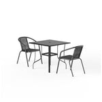 3-pieces Patio Dining Sets Metal Slatted Coffee Table With Rattan Chairs