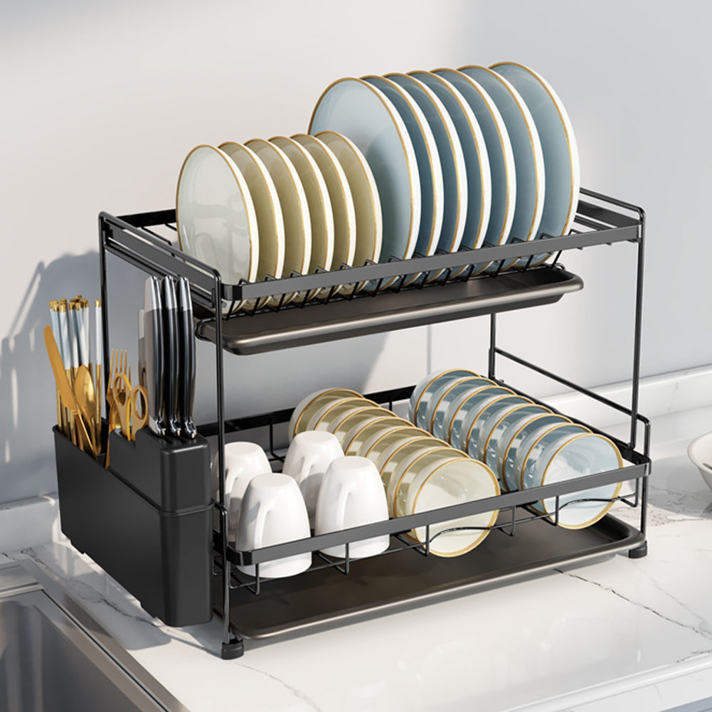 2 Tier Dish Drying Rack With Drainboards