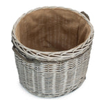 Large Wicker Grey Wash Round Hessian Lined Log Basket | Large | Gray