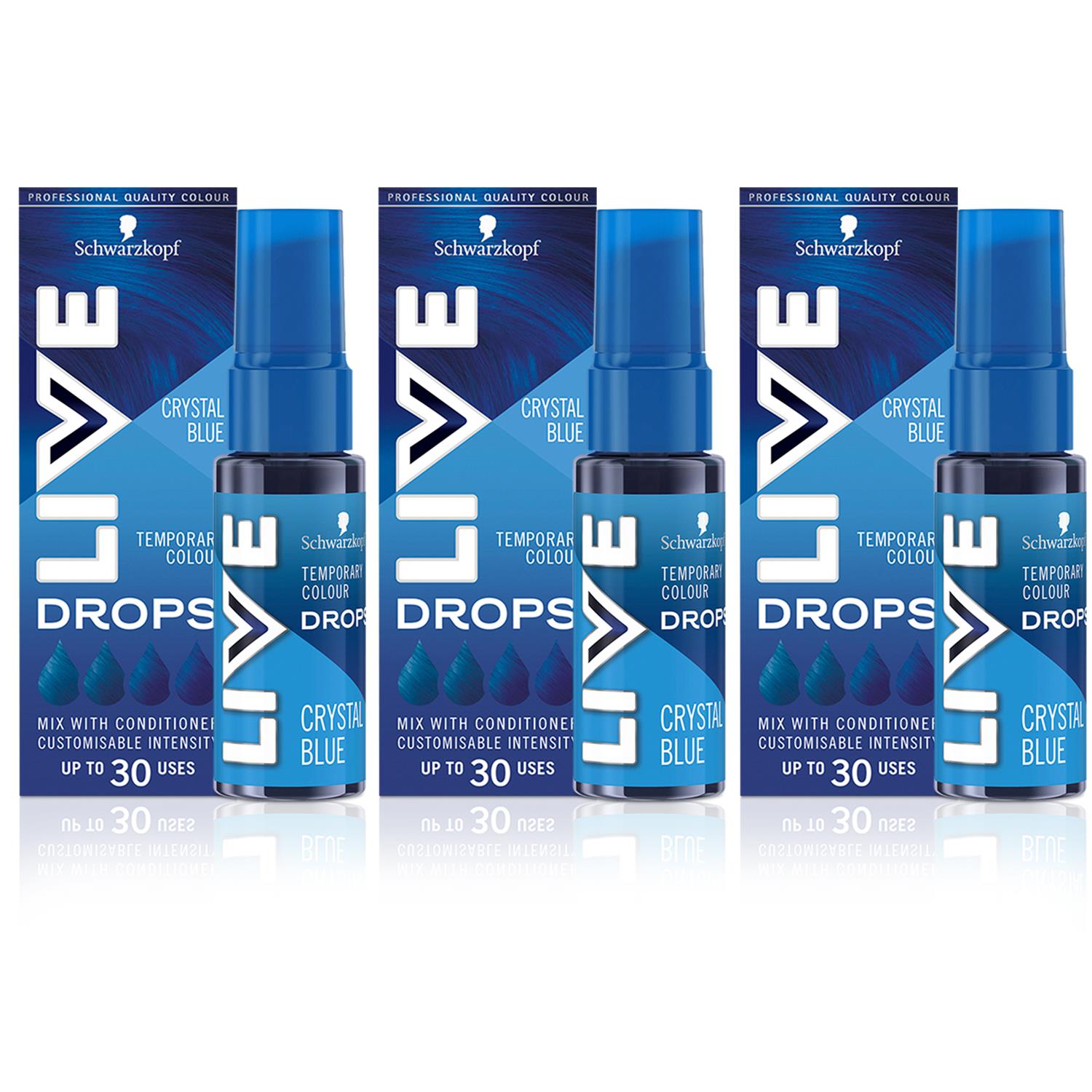 Live Colour Drops Semi-permanent Hair Dye, Crystal Blue 3 Pack