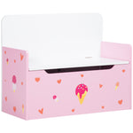 2 In 1 Wooden Kids Storage Bench, Toy Box W/ Safety Rod | Pink