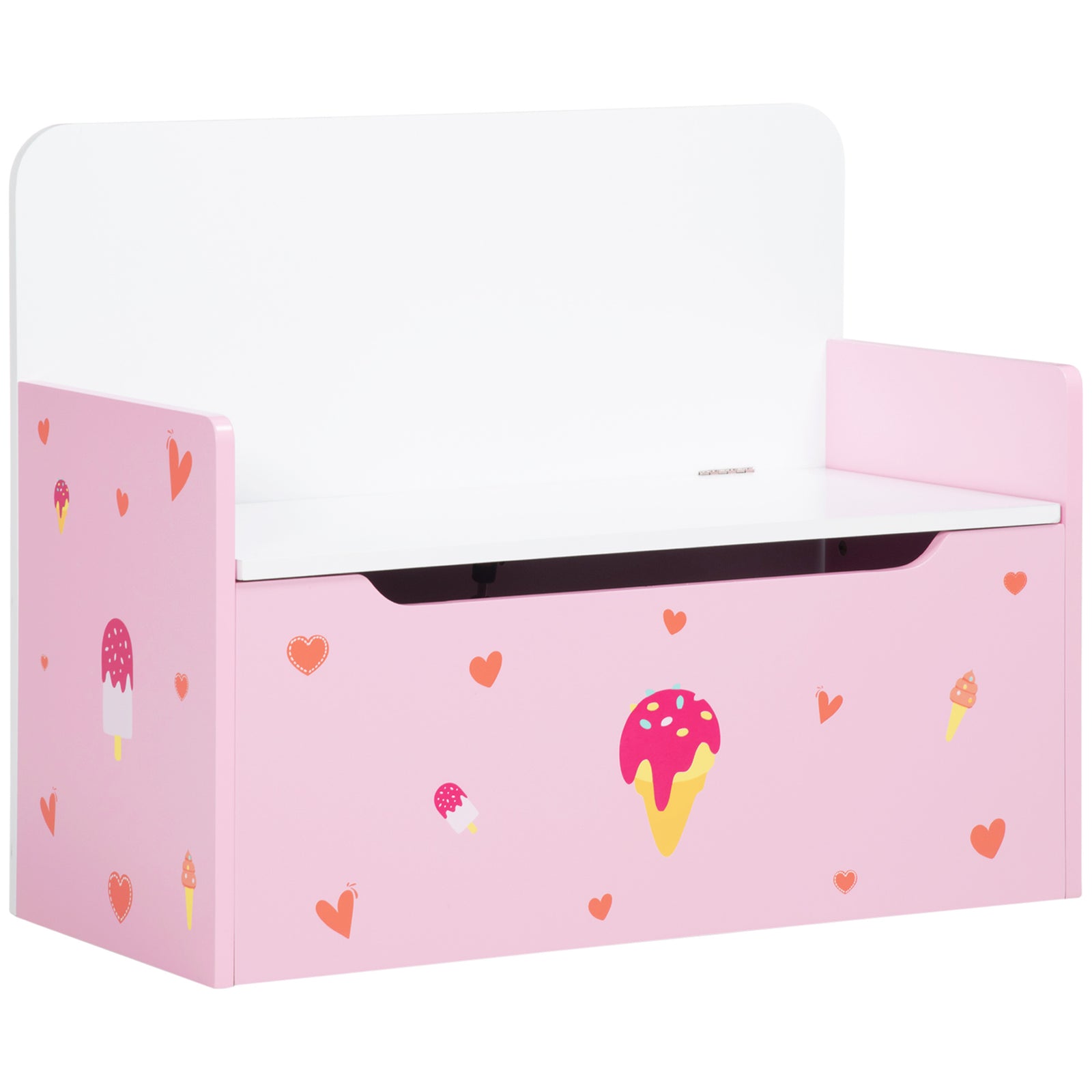 2 In 1 Wooden Kids Storage Bench, Toy Box W/ Safety Rod | Pink