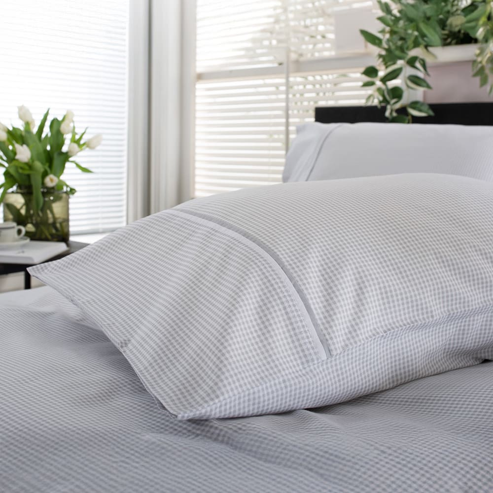 Gingham Cotton Duvet Cover Set – Soft, Breathable Fabric With Double-piped Edging | Single | Grey