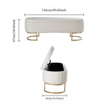 White Teddy Fur Upholstered Storage Bench With Gold Metal Base, Modern Ottoman Seat With Hidden Compartment For Bedroom Or Living Room
