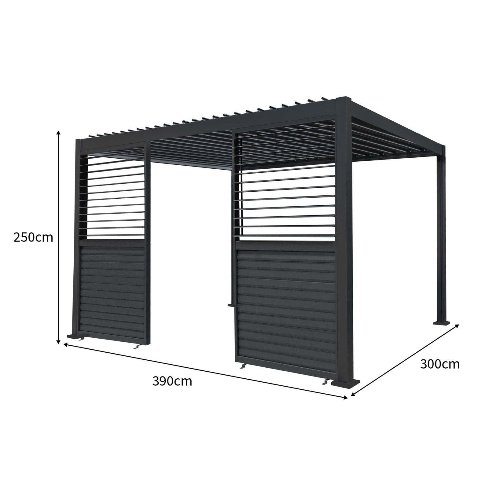 Anthracite Aluminium Pergola With Led Lights & 2 X Shutter Panels | 3m x 4m | Anthracite
