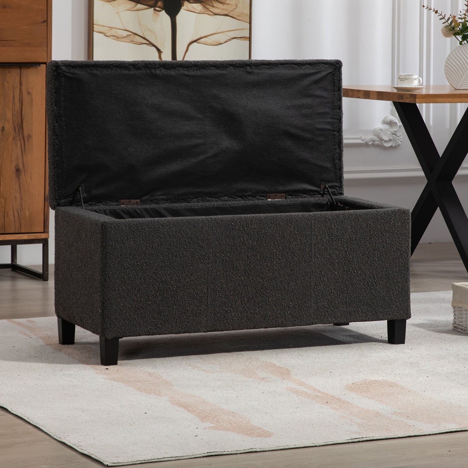 Sherman Boucle Fabric Storage Ottoman - Dark Grey | Dark Gray