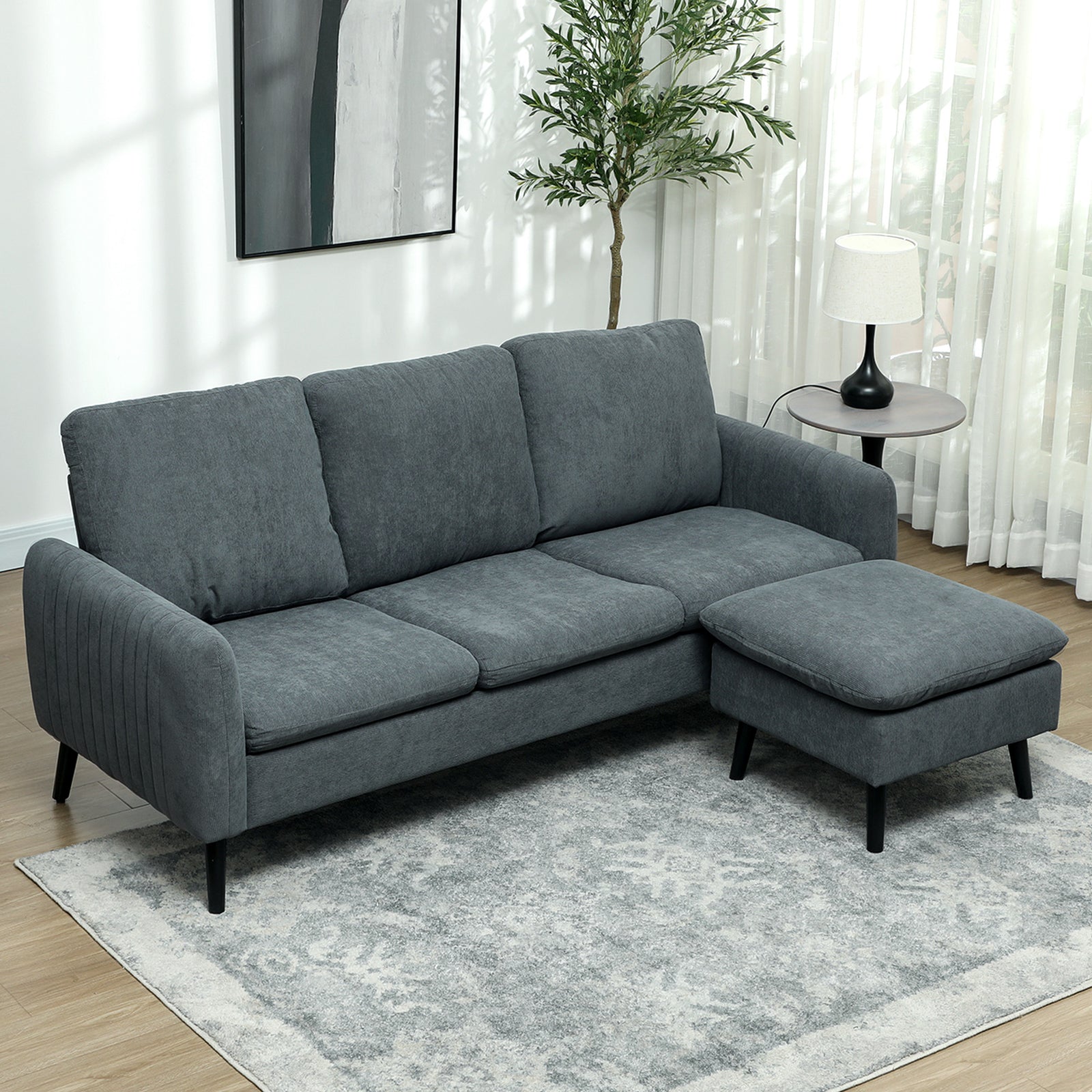 3 Seater Corner Sofa Couch Settee With Chaise Lounge | One Size | Dark Gray