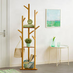 Wooden Coat Rack Stand With 3 Shelves For Entryway