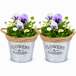 Livivo Round Zinc Plant Pot 16cm With Hessian Handle Set Of 2