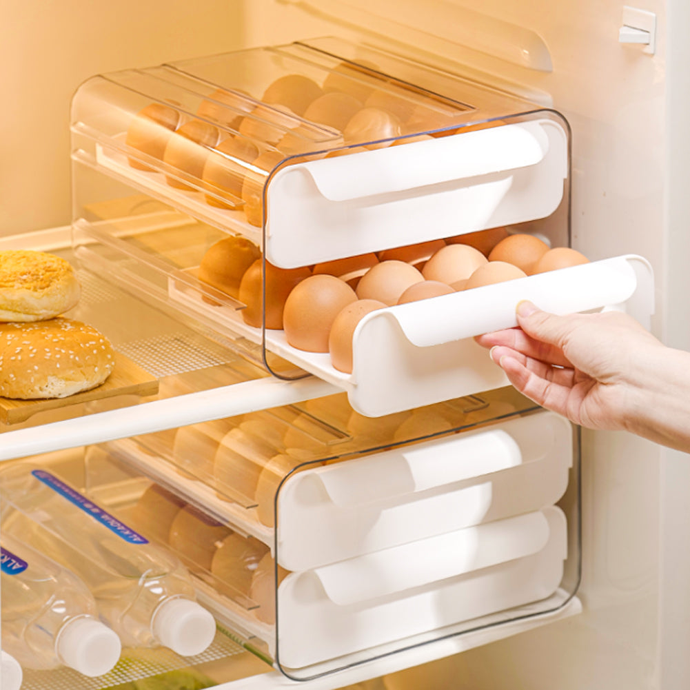 Double-layer Transparent Egg Storage Drawer Box | White