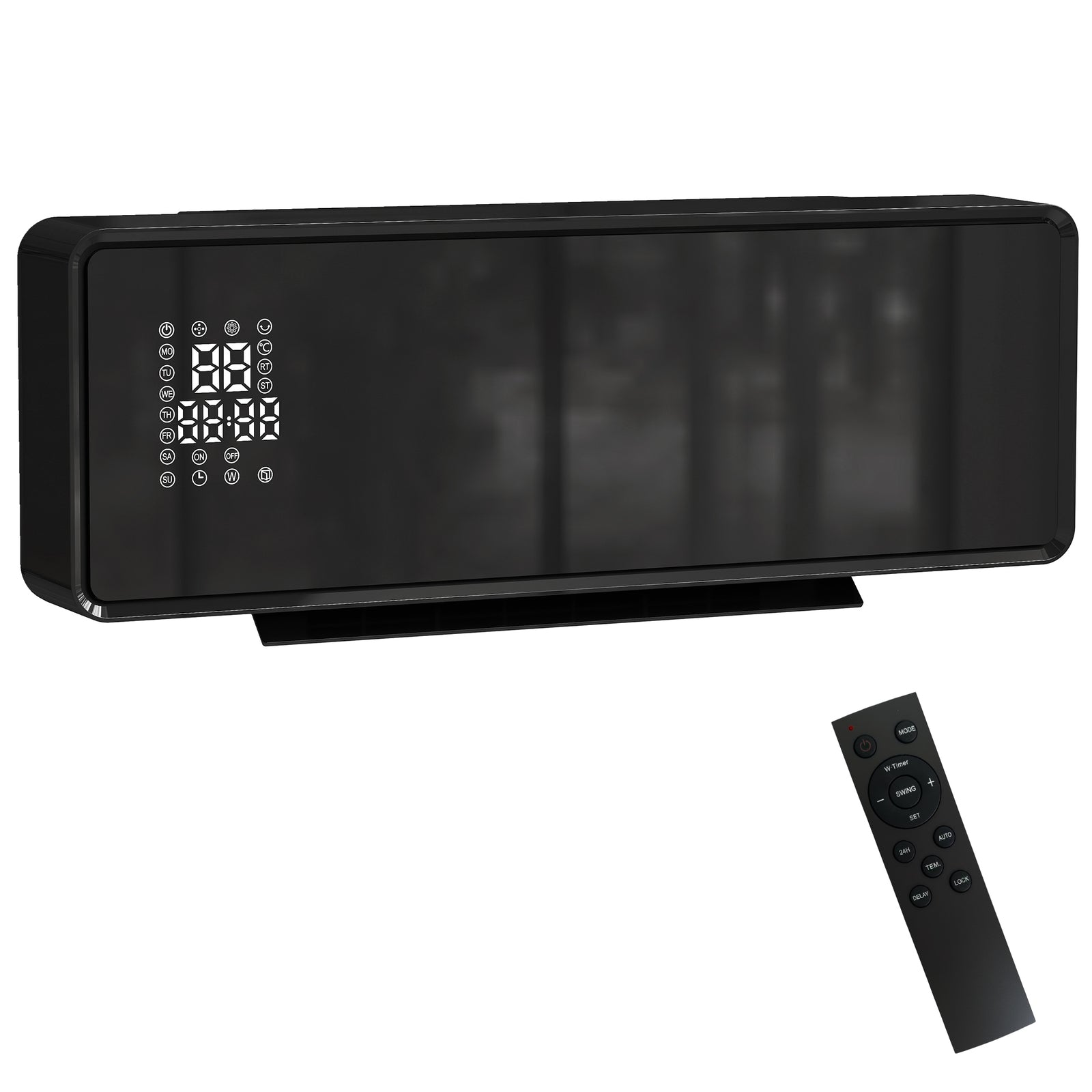 2000w Ceramic Electric Heater With Fan, Wall Mounted | Black