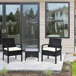 3pc Garden Rattan Bistro Set Dining Table 2 Seater Chair | Black