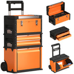 3-tier Tool Box With Wheels, Stackable Steel Toolbox | Orange
