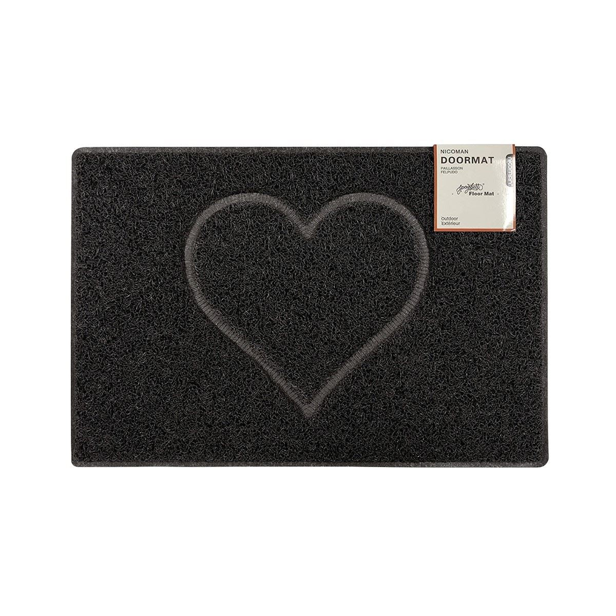 Heart Outdoor Embossed Doormat With Open Back | Medium | Black
