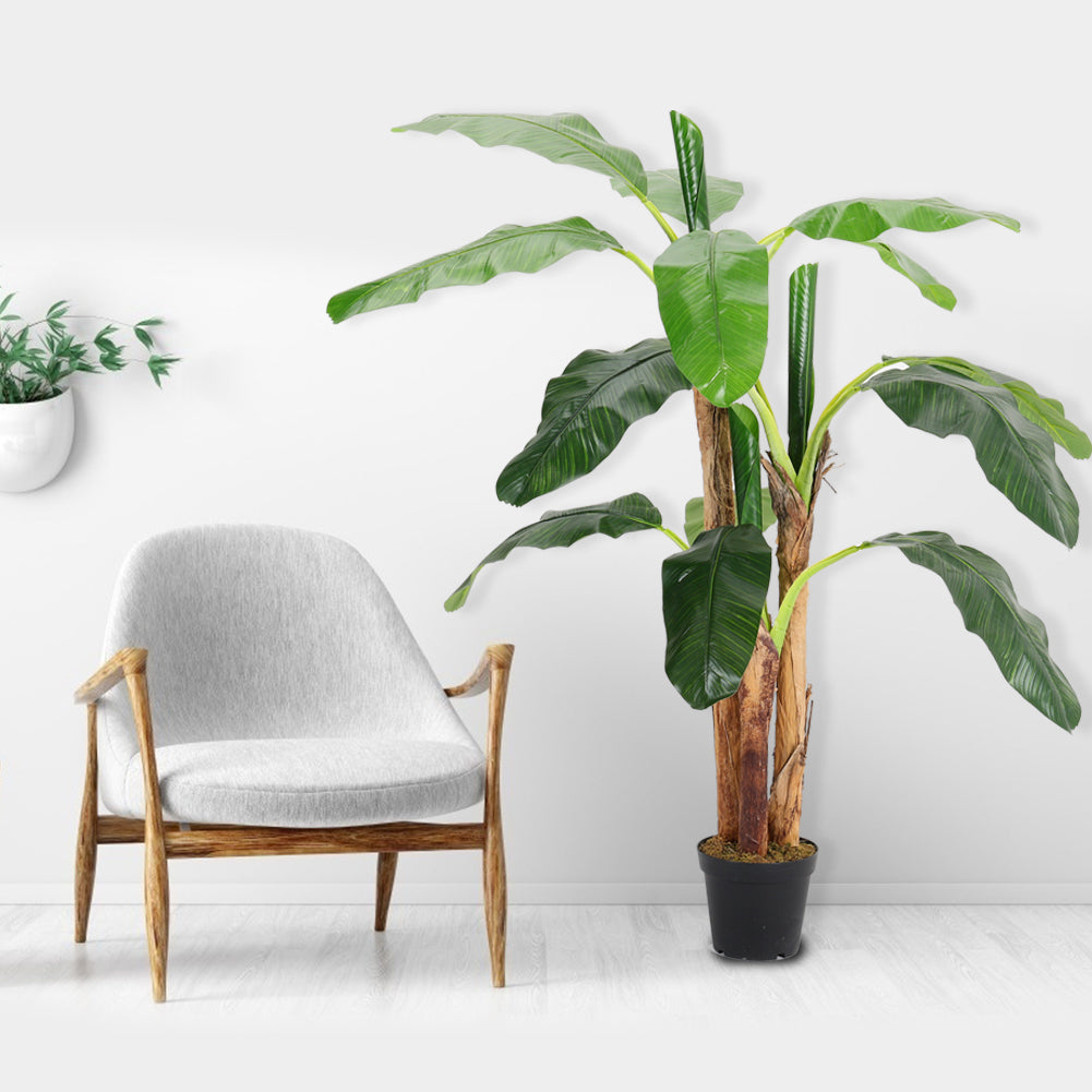 180cm H Banana Artificial Tree 3 Trunk In Black Planter