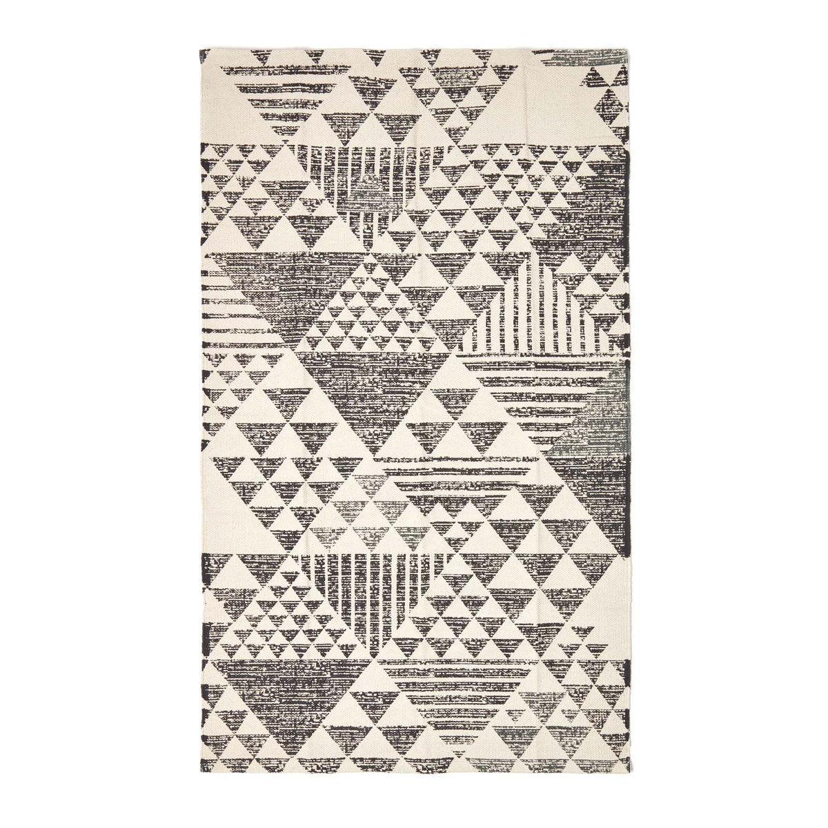 Delphi Geometric Style 100% Cotton Printed Rug | 150cm x 220cm | Black & White