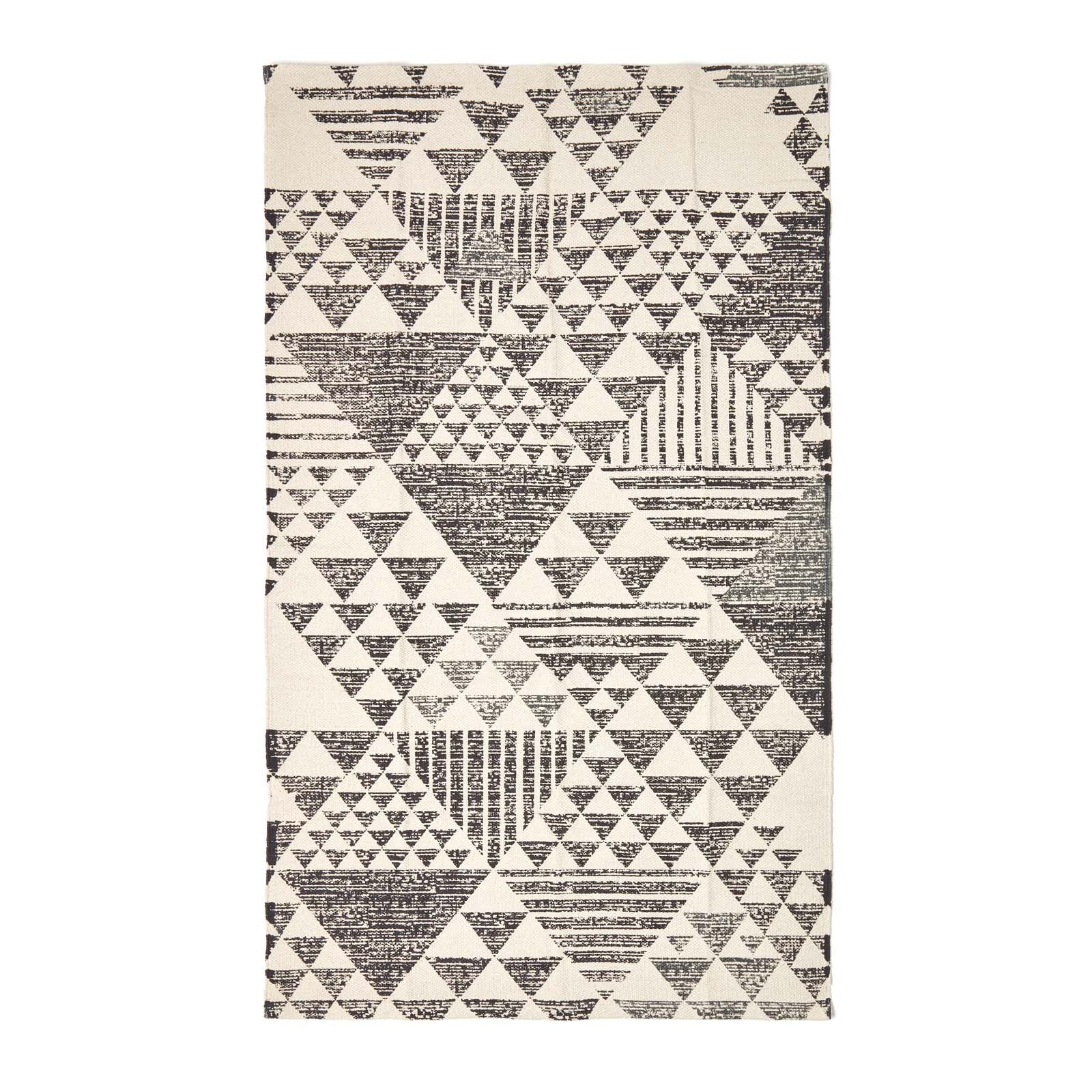 Delphi Geometric Style 100% Cotton Printed Rug | 150cm x 220cm | Black & White