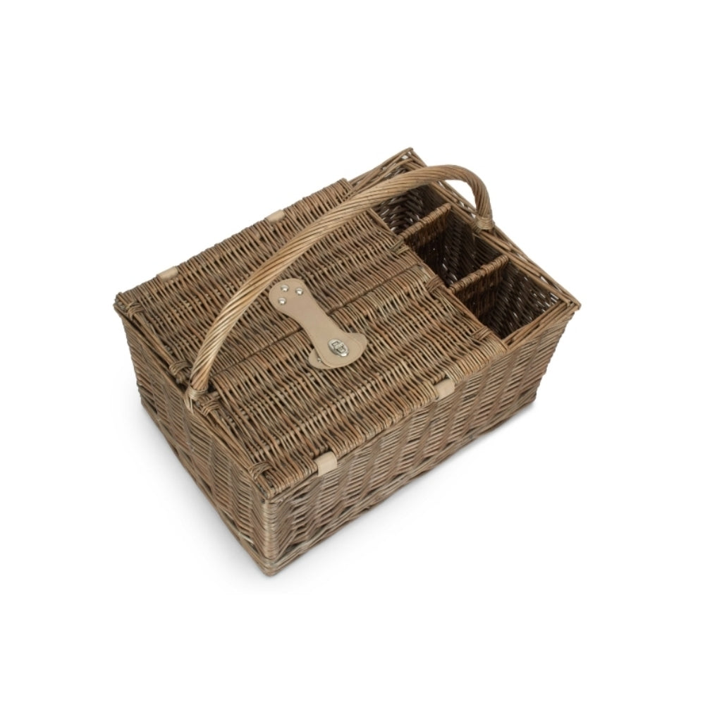 Wicker Double Lidded Fitted Picnic Basket | 4 Person | White